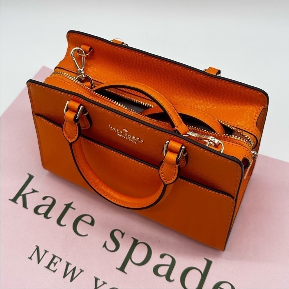 Kate Spade Madison Saffiano Leather
Small Satchel Bag Orange/Gold - Picture 6 of 10